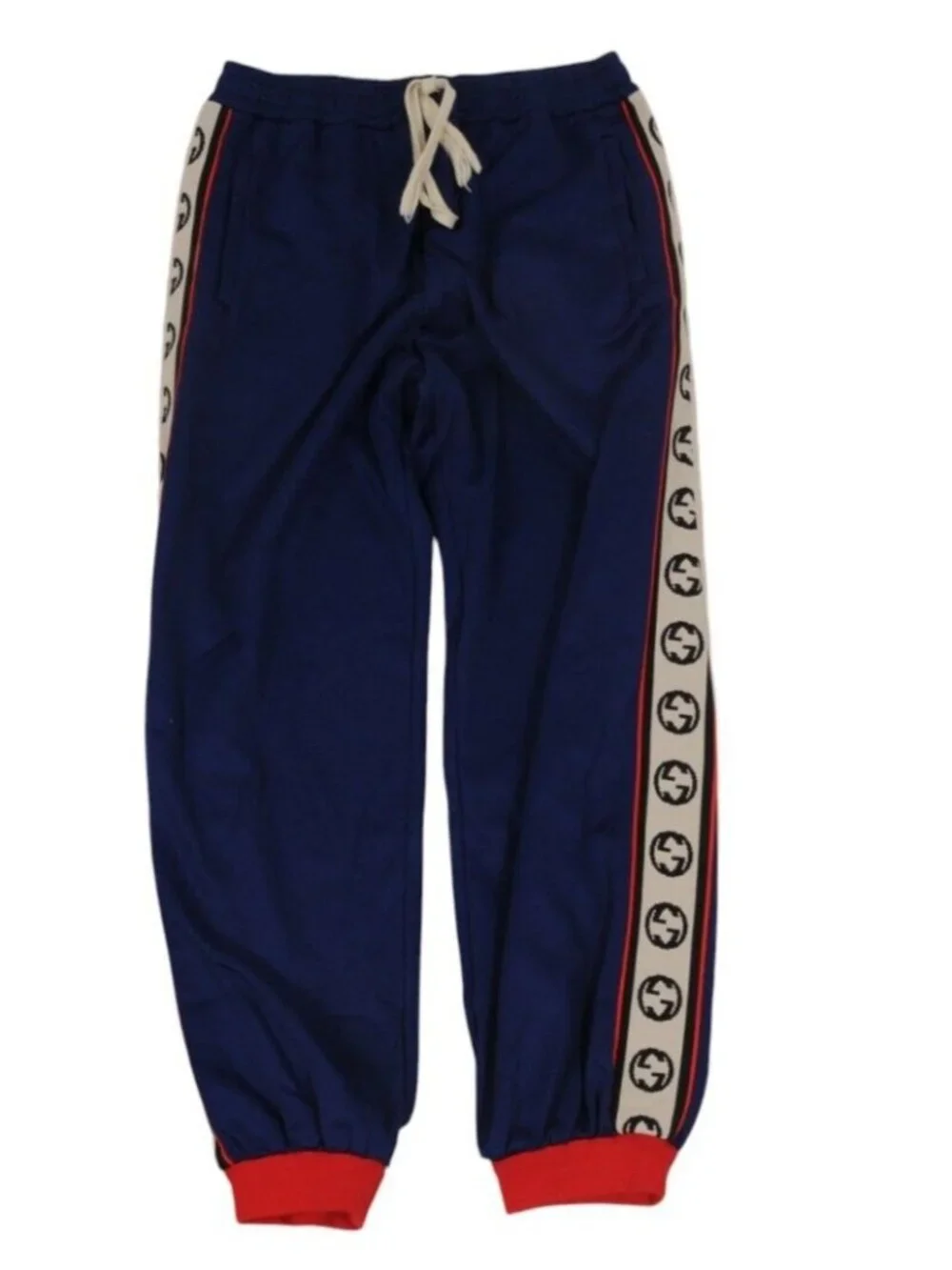 Gucci Men Side Panal Interlocking GG Track Pants Size Medium Blue Poly Cotton